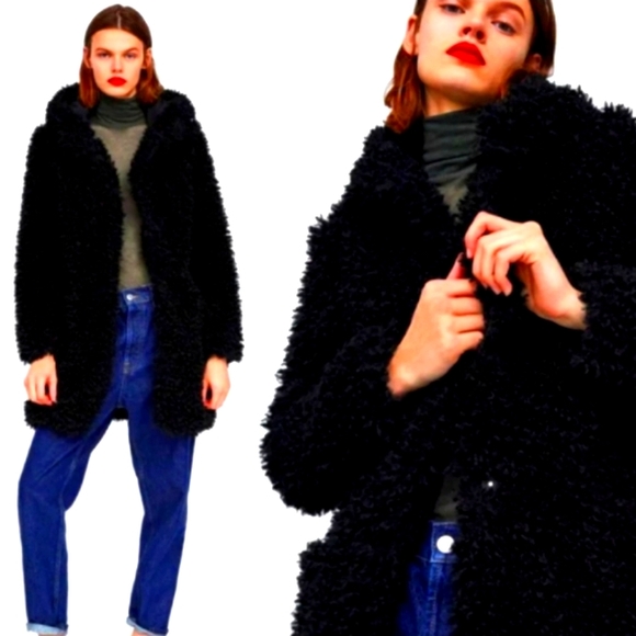 Zara black teddy coat Clearance